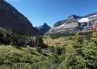 Hanging valley as we climb Siyeh Pass trail; Reynolds Mountain distant.