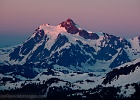 Turn around and view 9127-ft Mt. Shuksan catching the last rays on its summit pyramid.  (&#34;Shuksan&#34; is native for &#34;the rugged one&#34;.)