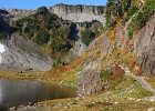 CHAIN LAKES LOOP HIKE: Starting out on a cold and still morning, with a skin of ice formed on Bagley Lake (4400-ft).