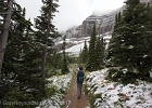 On the Iceberg Lake trail, Sally takes the lead.