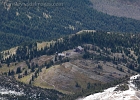 View 1500-ft down on the west side of the pass is the Granite Chalet and the Highline Trail.  The edge of the 2003 fire is shown in the upper right.