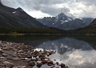 View from Many Glacier Hotel up Swiftcurrent Lake to Mt. Gould and the Garden Wall.