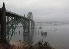 Foggy morning looking across the Yaquina Bay Bridge.