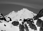 A black and white conversion helps reduce the hazy look to Mount Baker.