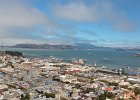 View from the tower top: Golden Gate Bridge, Marina District, SF Bay, Alcatraz.