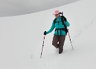 Yvonne plunge steps down toward the climber's camp.